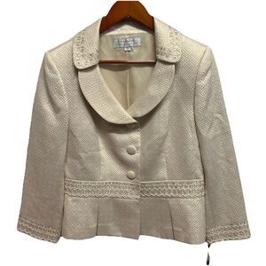 Tahari Arthur S. Levine Cream blazer Gold Sequins Sz 10 NWT Shoulder Pads
